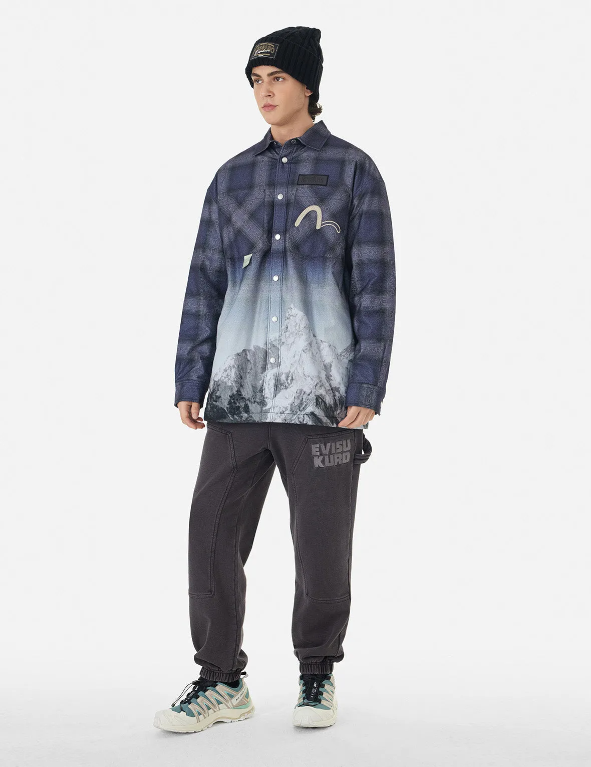 Pigment Dyed Logo and Kamon Embroidery Relax Fit Sweatpants sold by Evisu