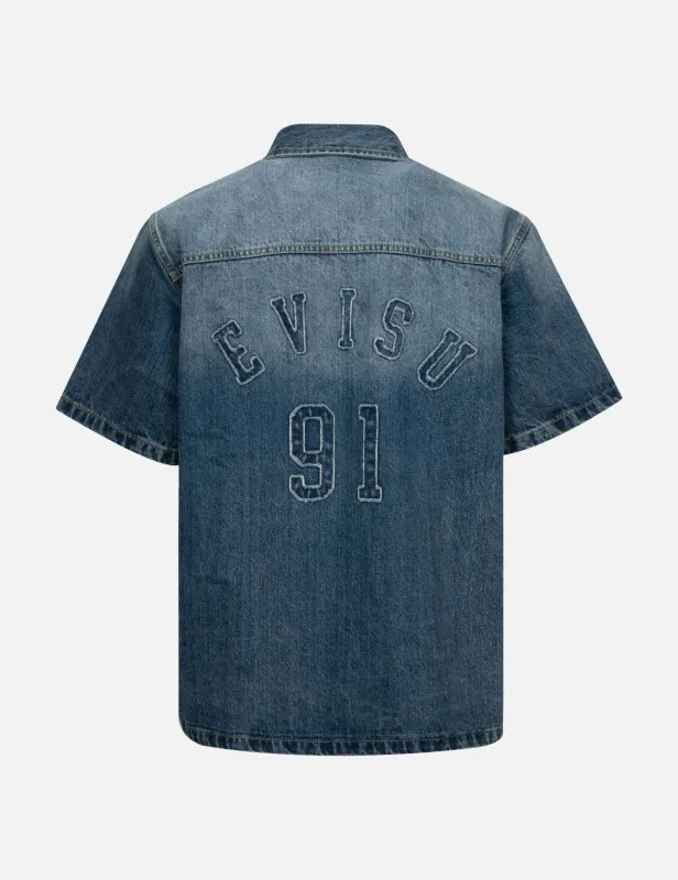 Seagull and Logo Appliqué Embroidery Boxy Denim Short-Sleeves Shirt sold by Evisu