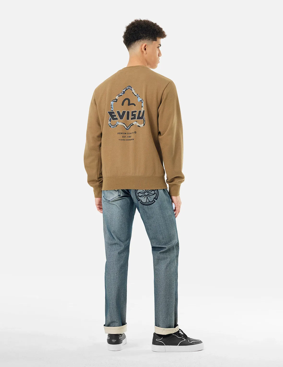 Kamon and Seagull Appliqué with Rubbing Print Regular Straight Fit Jeans #2008 sold by Evisu product image thumbnail 3