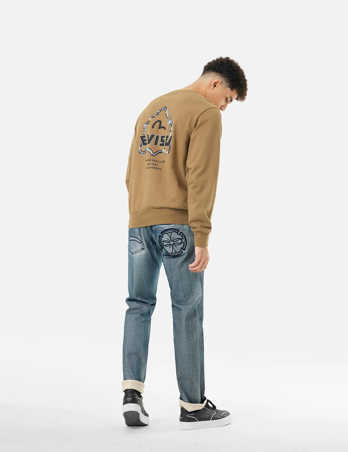 Kamon and Seagull Appliqué with Rubbing Print Regular Straight Fit Jeans #2008 sold by Evisu product image thumbnail 5