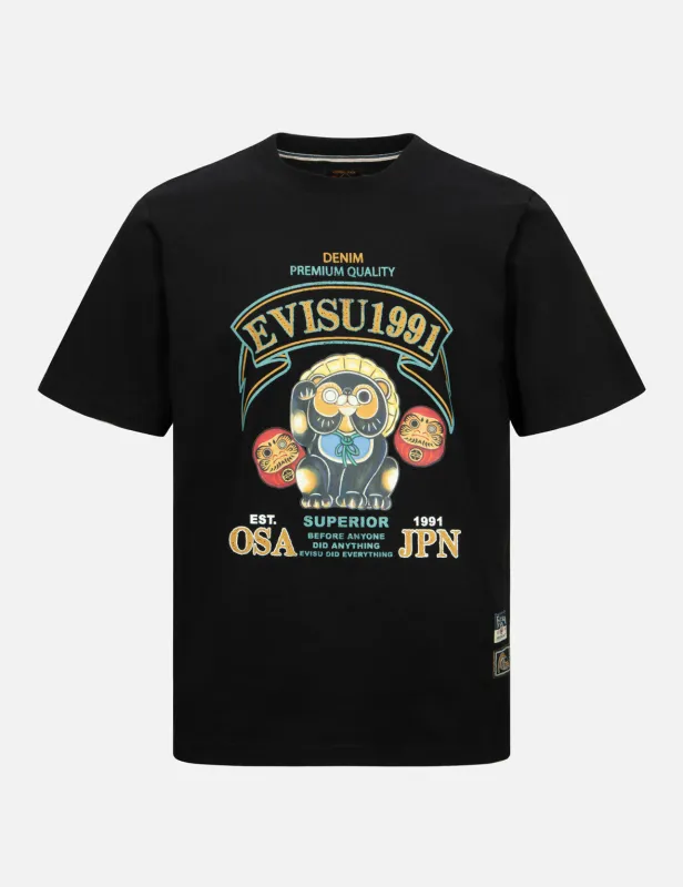 Tanuki and Daruma Print Regular Fit T-Shirt sold by Evisu