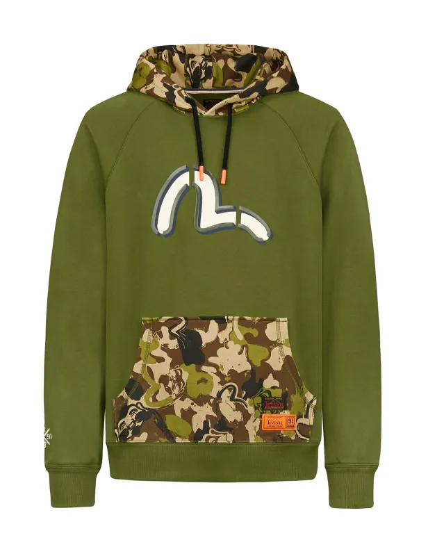 Color-blocking Seagull Print Hoodie made by Evisu