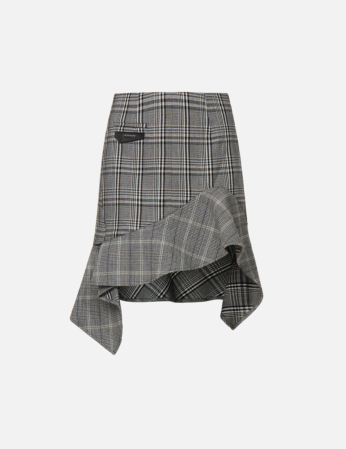 Asymmetric Ruffle Mixed Plaid Skirt sold by Evisu