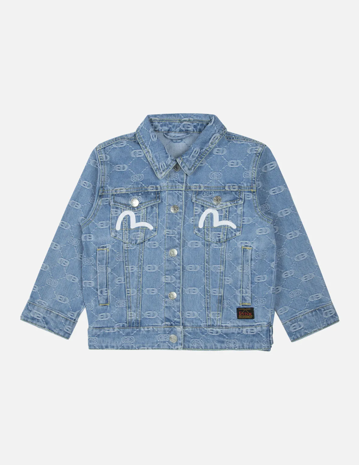 Allover Logo Jacquard and Seagull Print Regular Fit Denim Jacket sold by Evisu