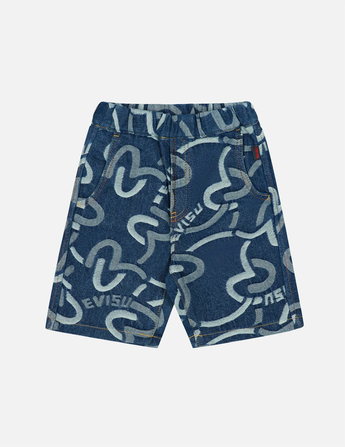 Allover Seagull and Logo Print Regular Fit Denim Shorts sold by Evisu