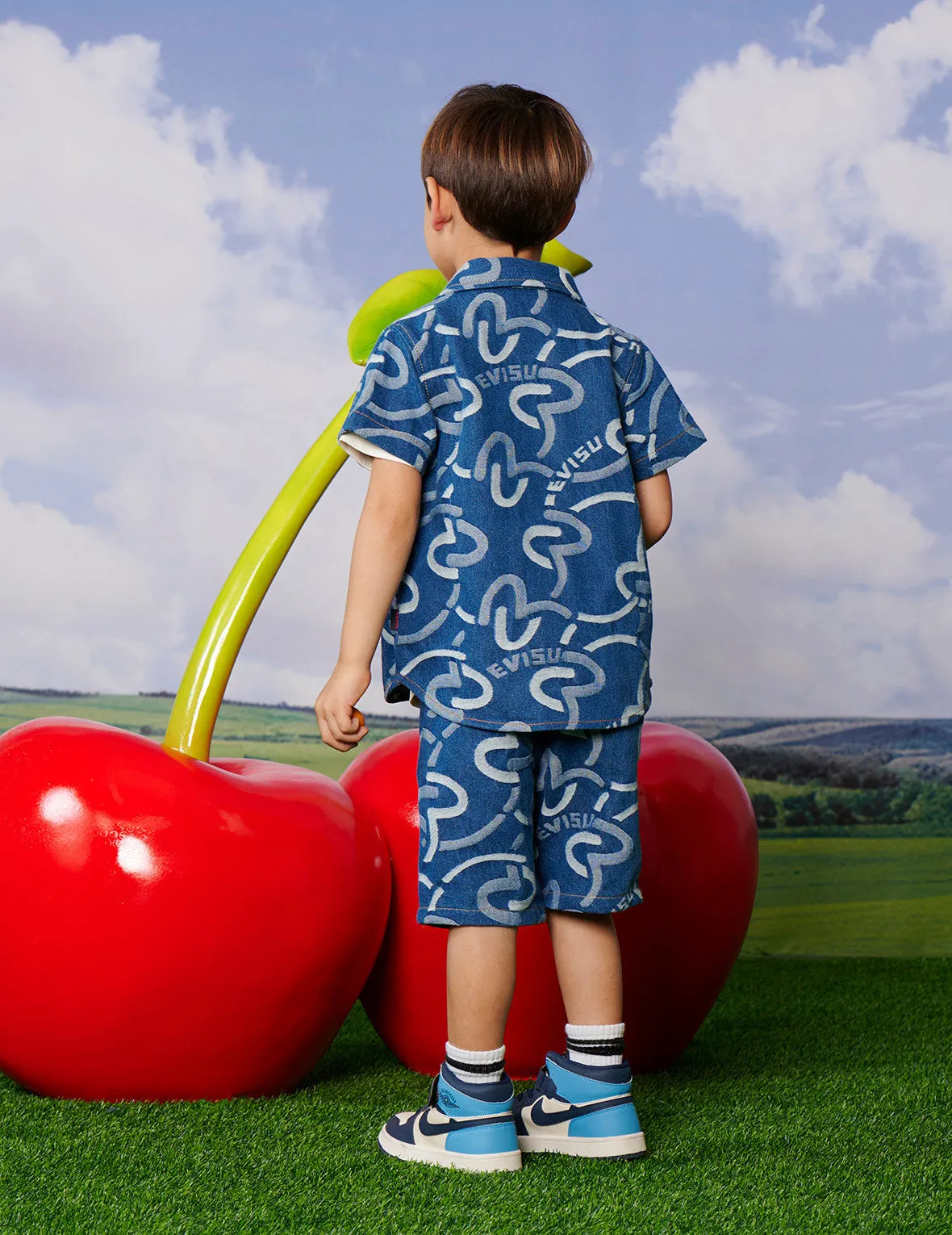 Allover Seagull and Logo Print Regular Fit Denim Shorts sold by Evisu product image thumbnail 5