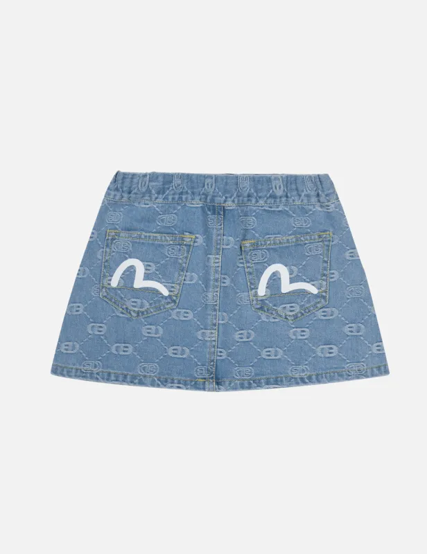 Allover Logo Jacquard and Seagull Print Regular Fit Denim Skirt sold by Evisu