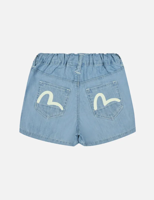 Heart-Shaped Logo and Seagull Print Regular Fit Denim Shorts sold by Evisu