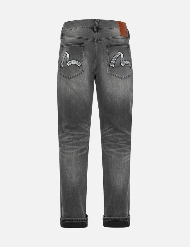 Washed Retro Ribbon Seagull Print Carrot Fit Jeans #2017 sold by Evisu