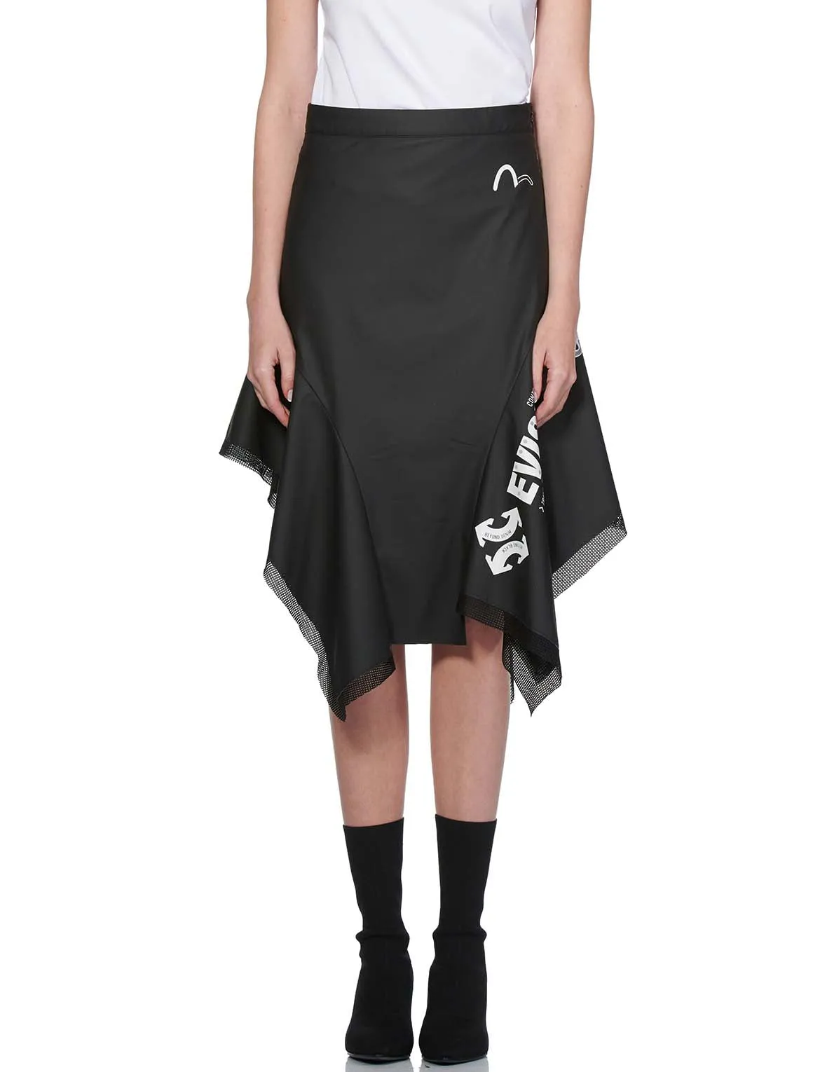 Mesh Trim Asymmetric A-line Skirt sold by Evisu product image thumbnail 3