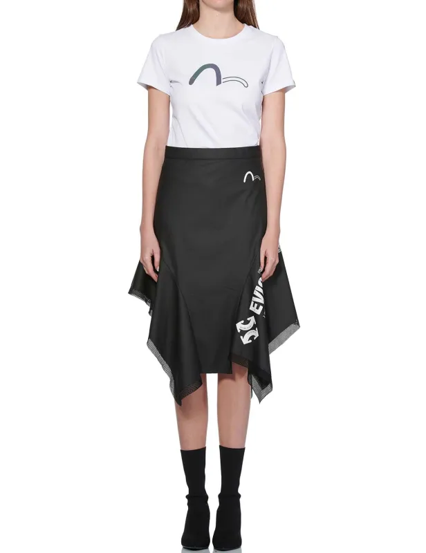 Mesh Trim Asymmetric A-line Skirt sold by Evisu