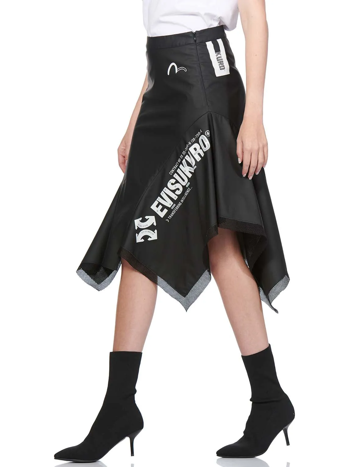 Mesh Trim Asymmetric A-line Skirt sold by Evisu product image thumbnail 5