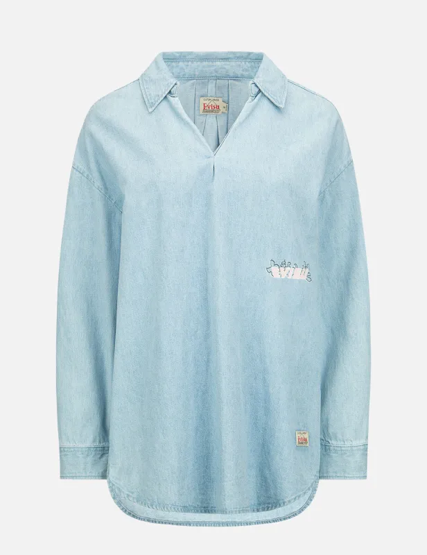 Logo Print Loose-fit Denim Blouse sold by Evisu