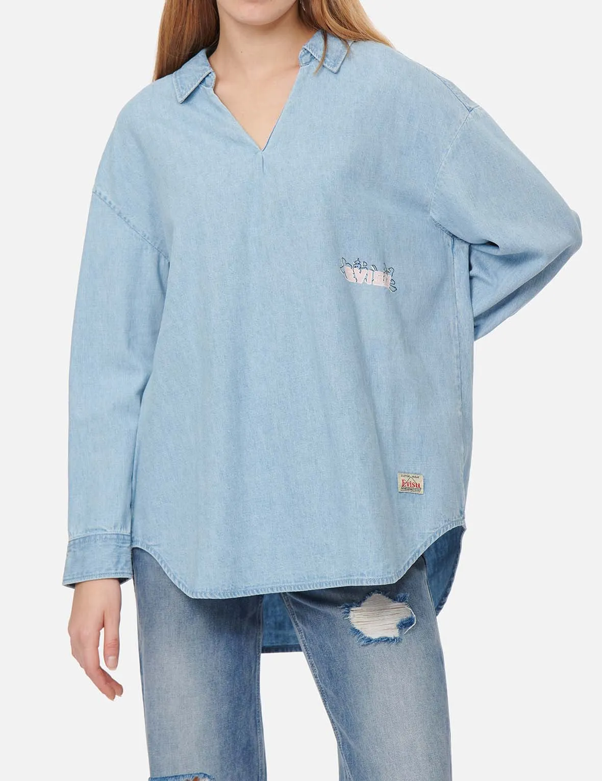 Logo Print Loose-fit Denim Blouse sold by Evisu product image thumbnail 4