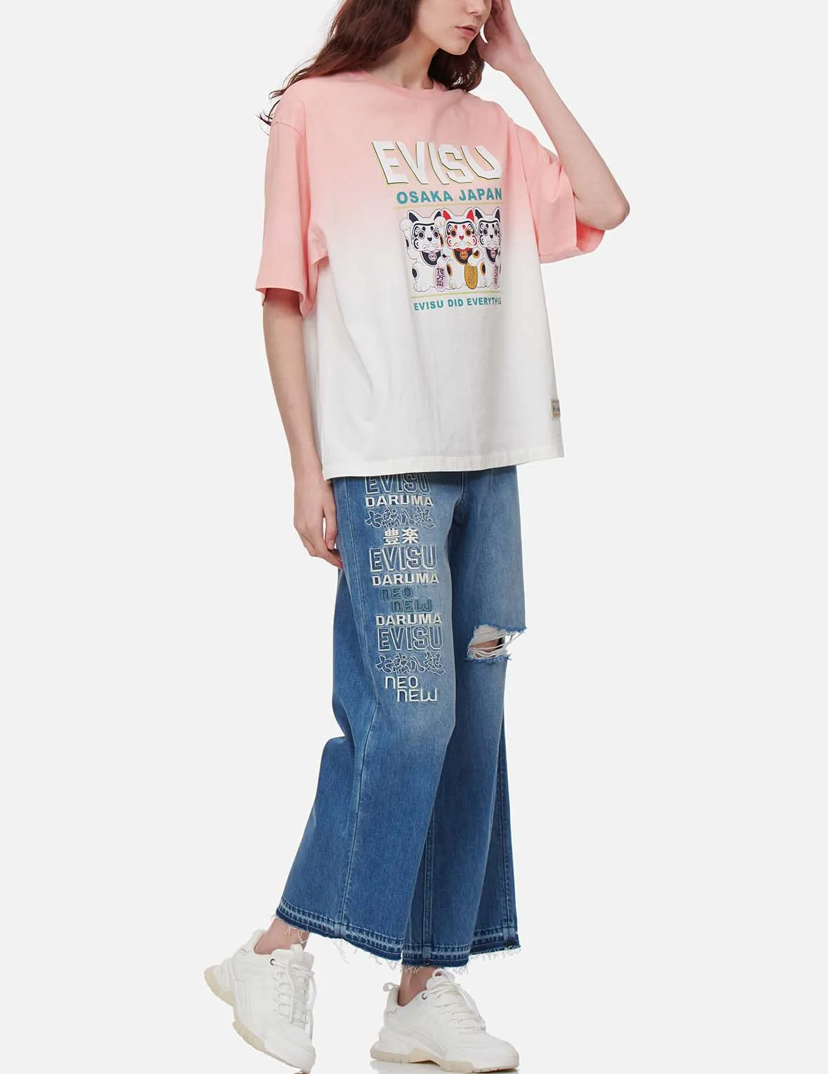 Daruma-pattern Seagull Print High-waist Loost Fit Jeans sold by Evisu product image thumbnail 5