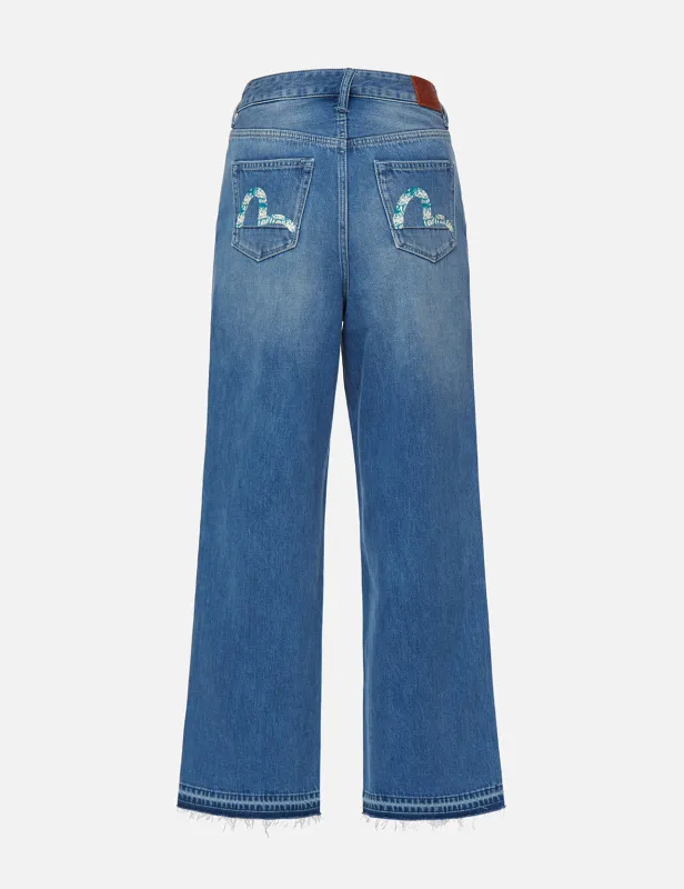 Daruma-pattern Seagull Print High-waist Loost Fit Jeans sold by Evisu