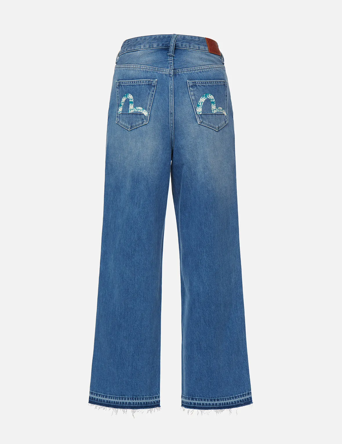 Daruma-pattern Seagull Print High-waist Loost Fit Jeans sold by Evisu