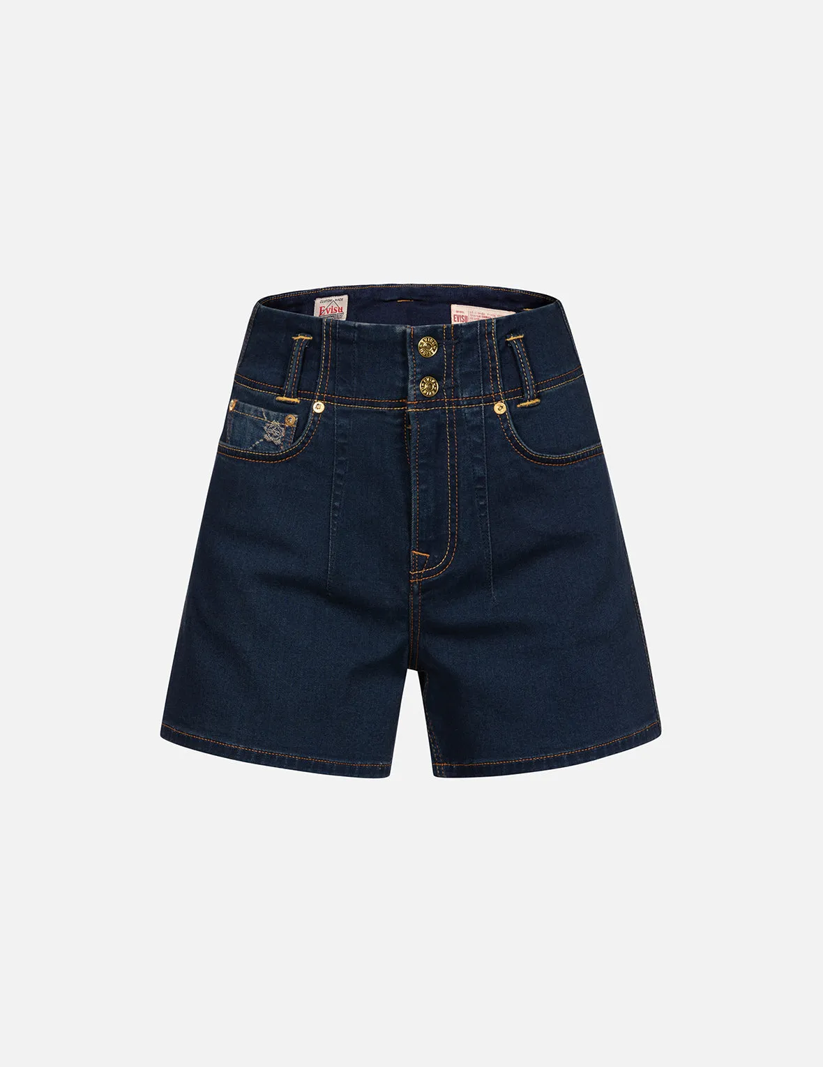 Allover Kamon Pattern Pockets High Waist Denim Shorts sold by Evisu product image thumbnail 2