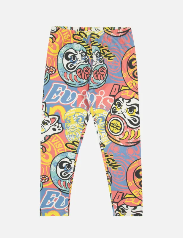Allover Fortune Cat and Daruma Print Regular Fit Leggings made by Evisu