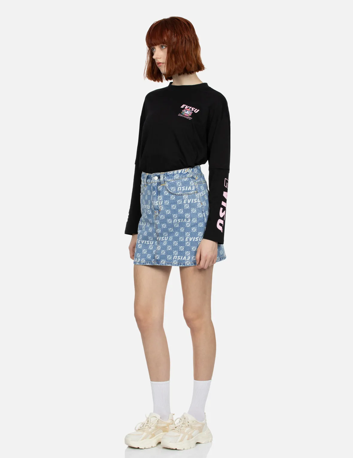 Allover Logo and Kamon print Relax Fit Denim Skirt sold by Evisu product image thumbnail 4
