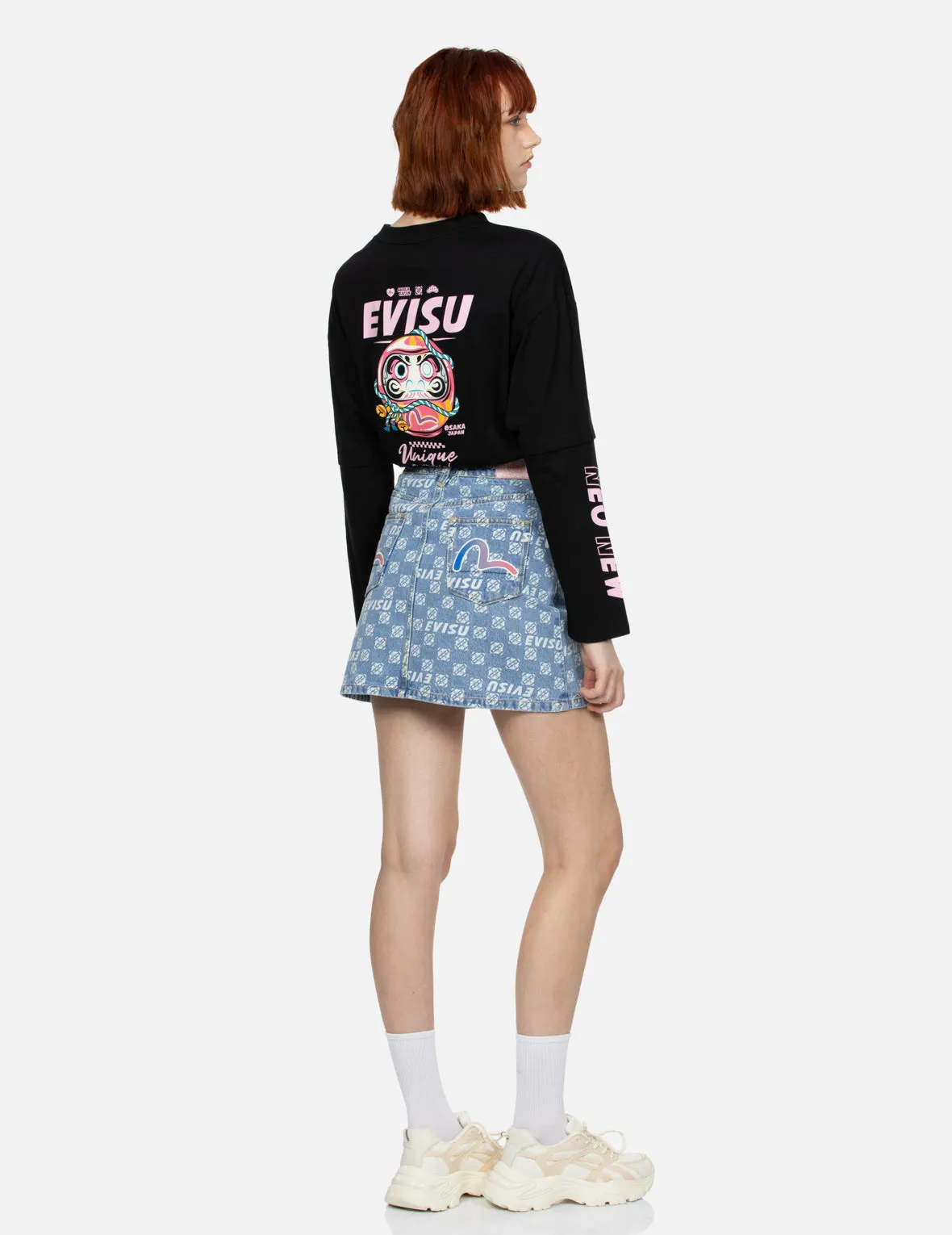Allover Logo and Kamon print Relax Fit Denim Skirt sold by Evisu product image thumbnail 3