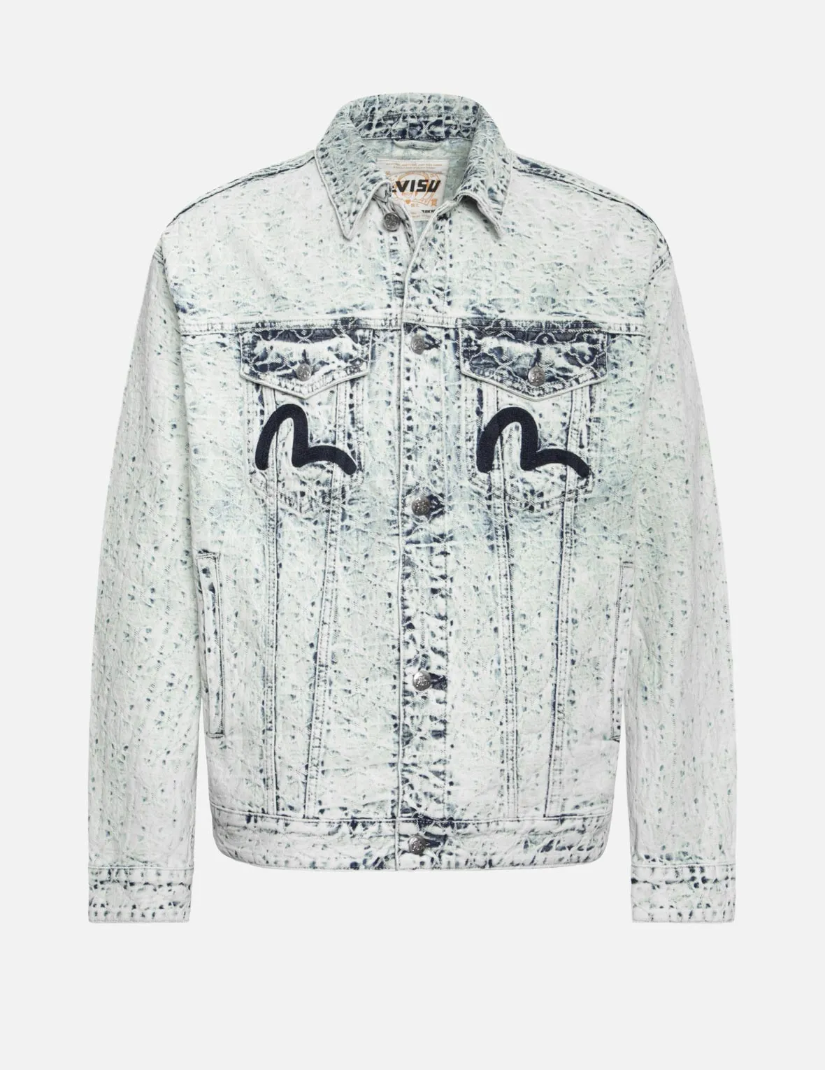 Allover Kamon Jacquard and Seagull Embroidery Loose Fit Denim Jacket sold by Evisu