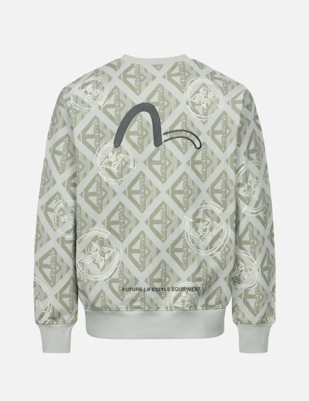 Allover Kamon Monogram Print Loose Fit Sweatshirt sold by Evisu