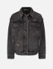 Graffiti Effect Slogan Print Oversized Denim Jacket sold by Evisu