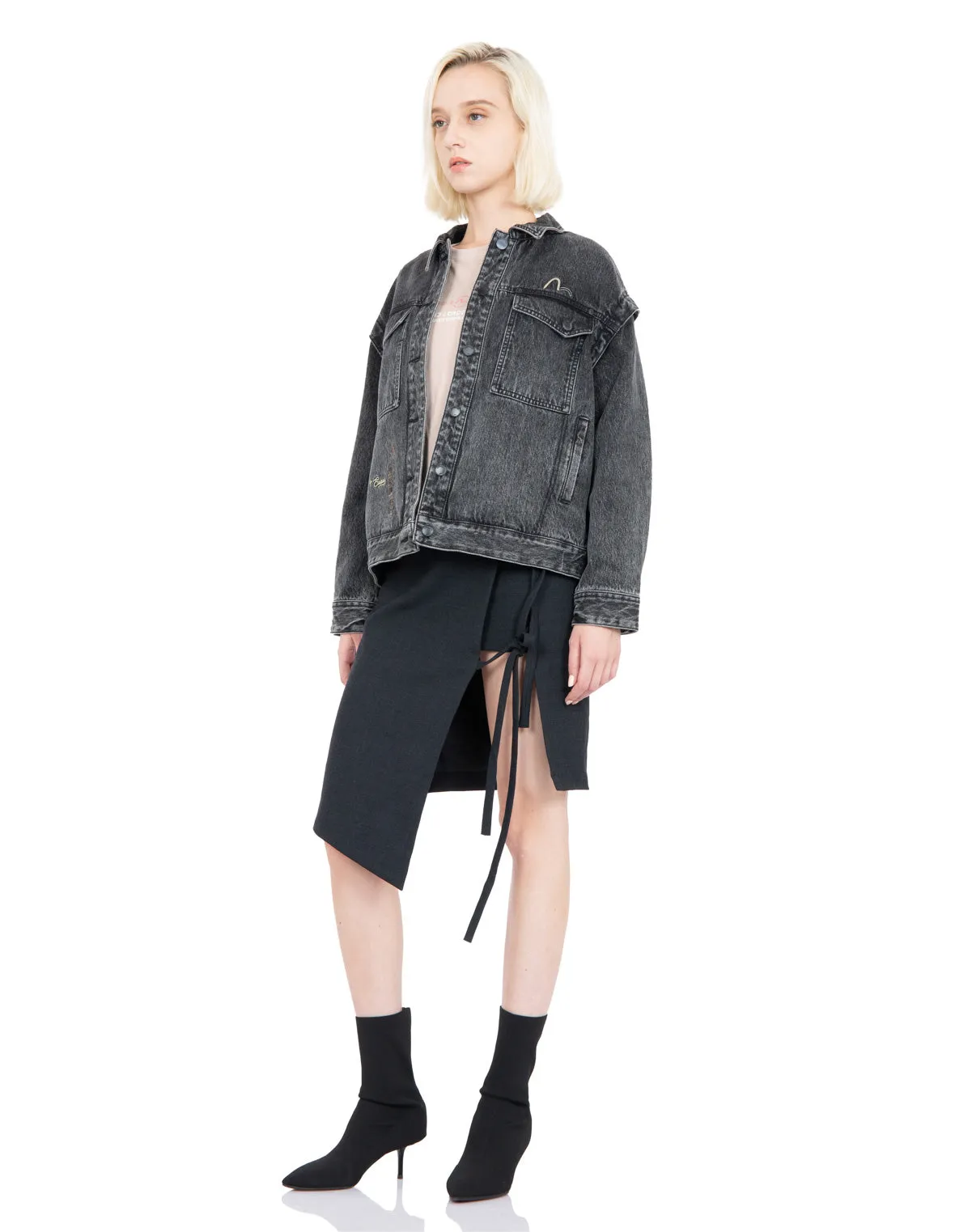 Graffiti Effect Slogan Print Oversized Denim Jacket sold by Evisu product image thumbnail 4