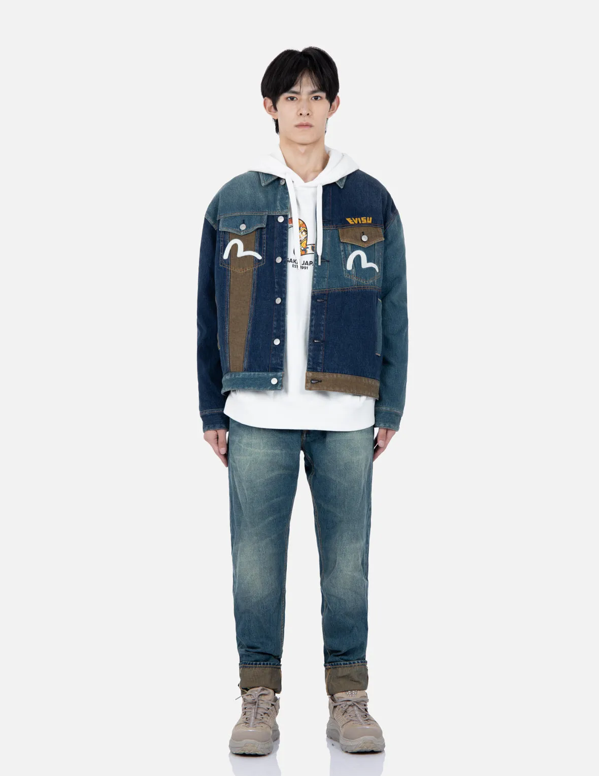 Deconstruction Fabric Blocking Denim Jacket sold by Evisu product image thumbnail 5