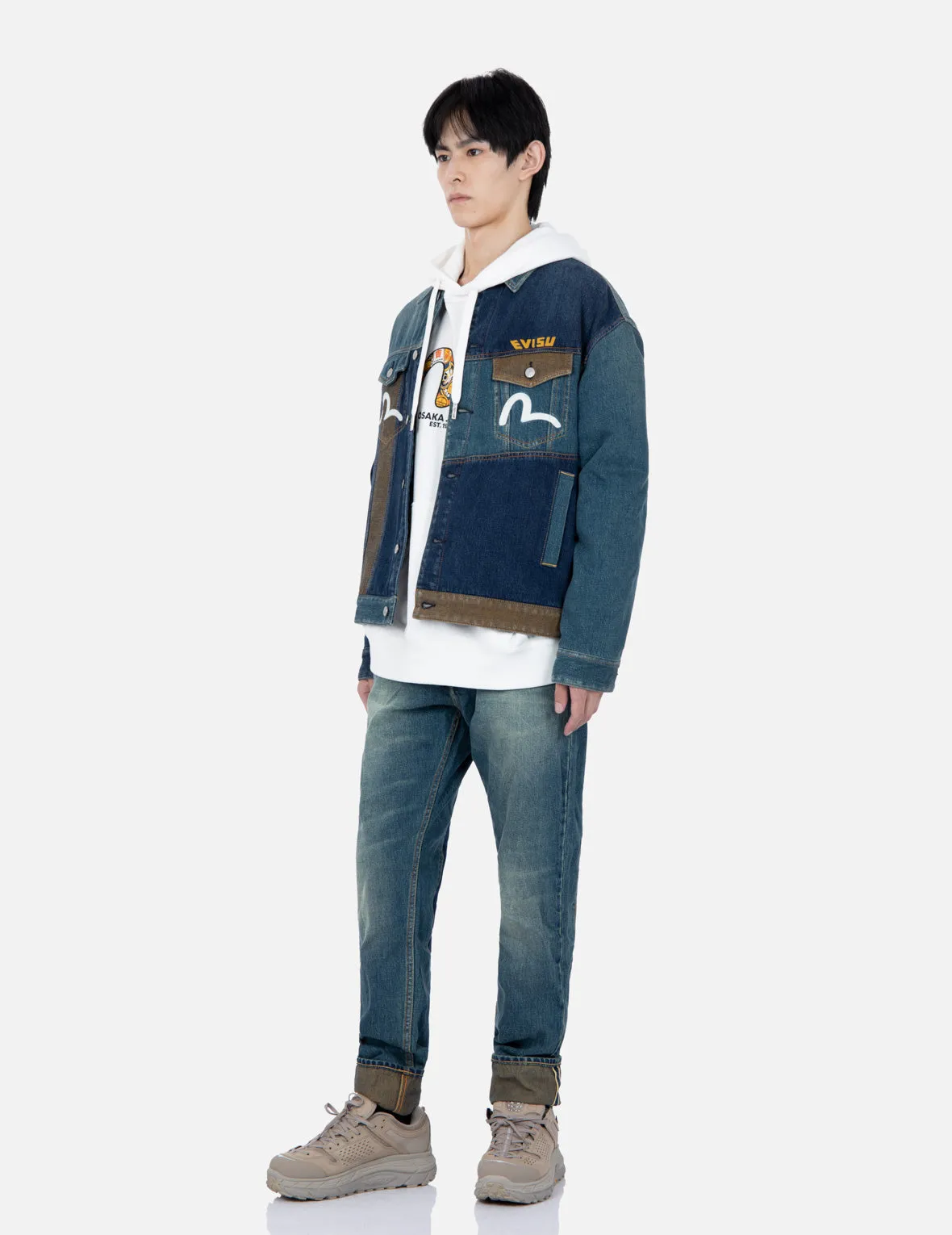 Deconstruction Fabric Blocking Denim Jacket sold by Evisu product image thumbnail 3