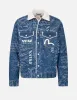 Allover Japanese Pattern Jacquard Sherpa-Lined Denim Jacket sold by Evisu