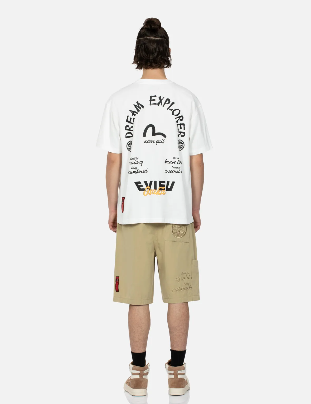 Tone-on-tone Kamon and Slogan Embroidery Cargo Shorts sold by Evisu product image thumbnail 5