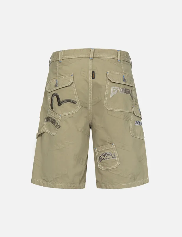 Allover Logo Jacquard Shorts with Multiple Pockets sold by Evisu