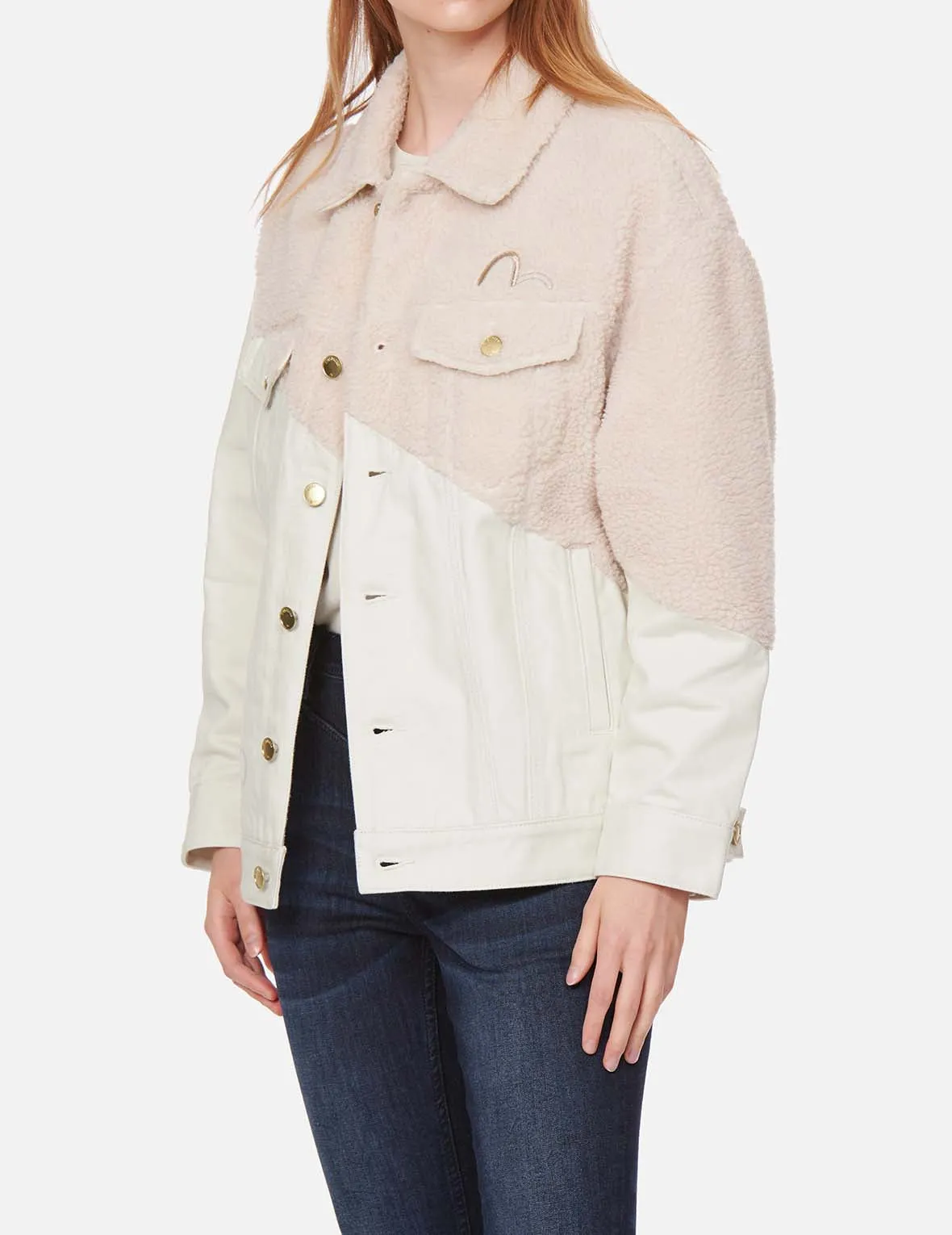 Fabric Blocking Sherpa Fleece Denim Jacket sold by Evisu product image thumbnail 4