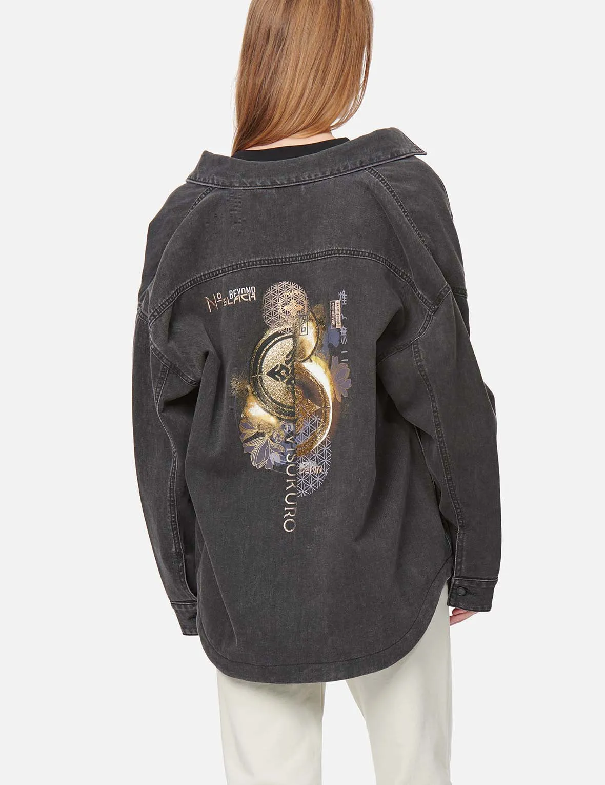 Kamon Glitter Print Oversize Denim Shirt Jacket sold by Evisu product image thumbnail 3