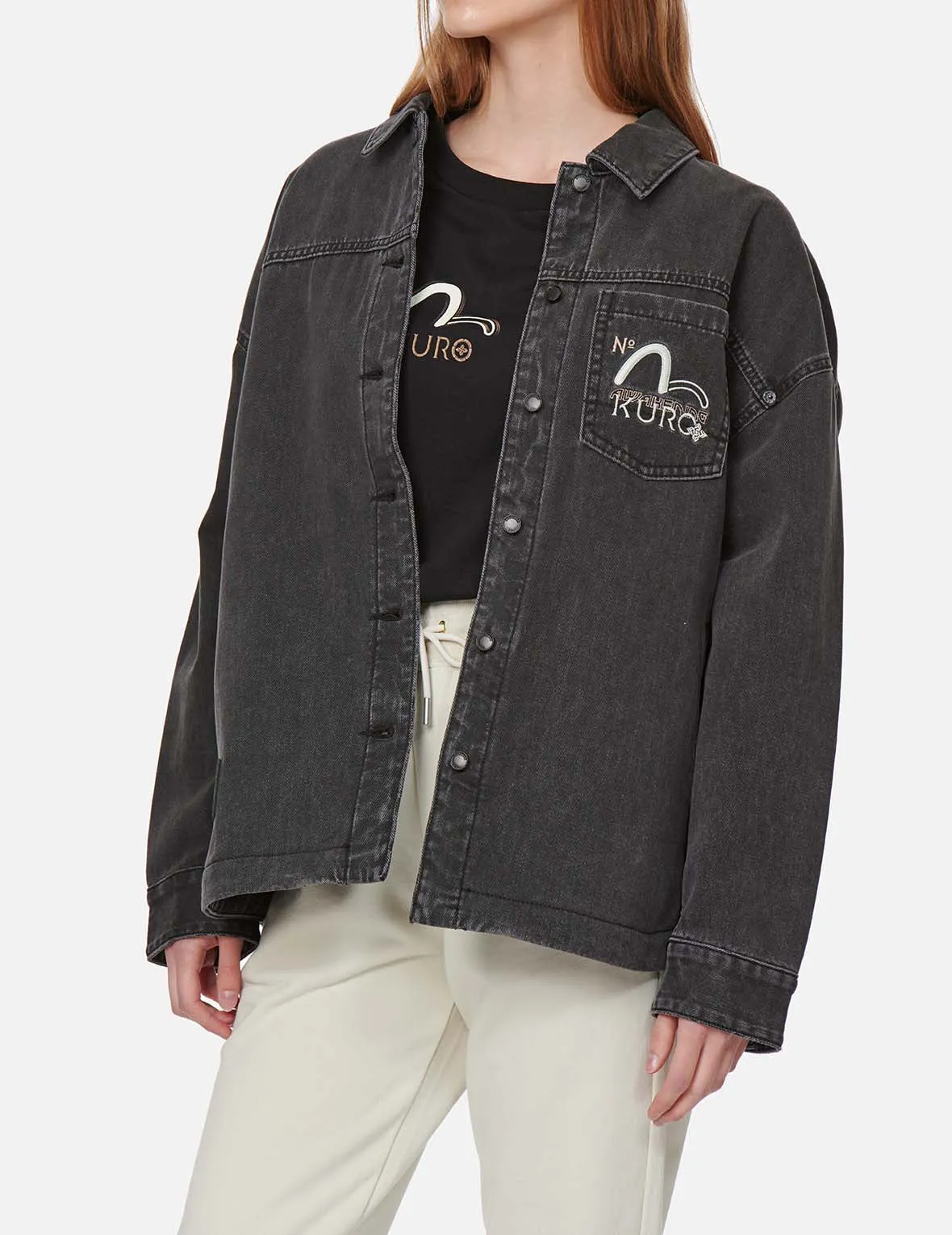 Kamon Glitter Print Oversize Denim Shirt Jacket sold by Evisu product image thumbnail 4