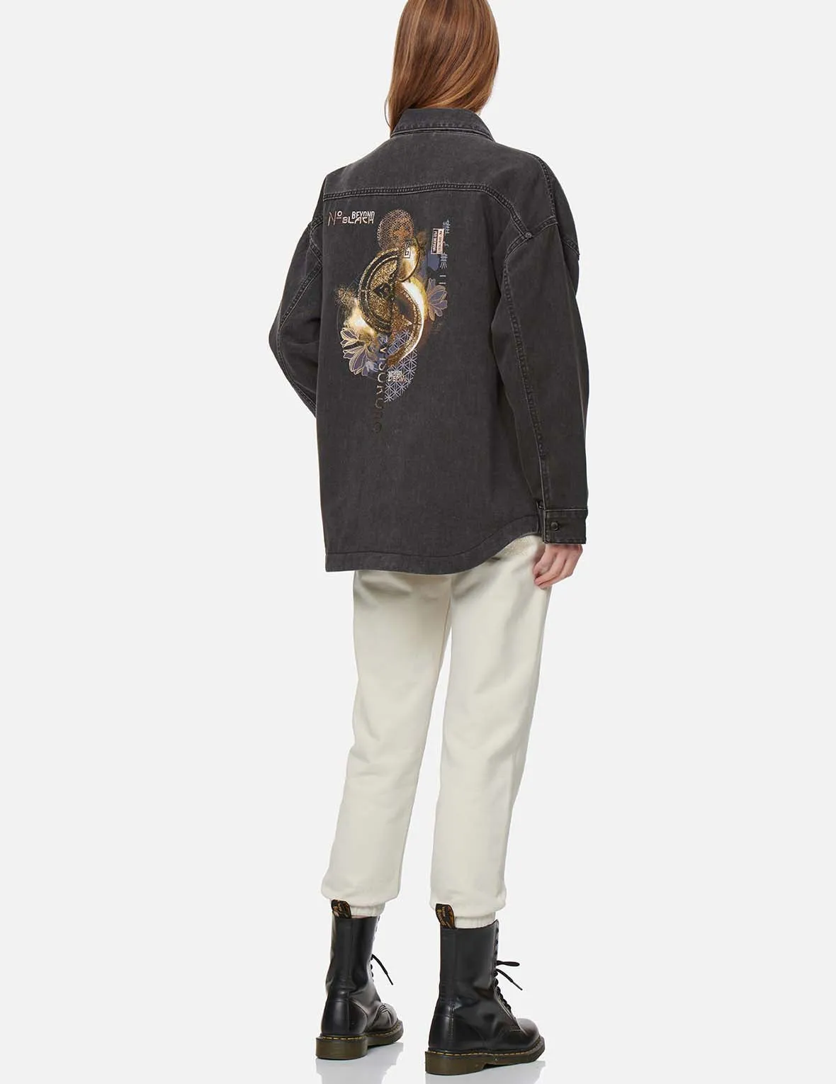 Kamon Glitter Print Oversize Denim Shirt Jacket sold by Evisu product image thumbnail 5