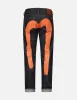 Orange Brushstroke Daicock Slim Straight fit Jeans #2010 sold by Evisu