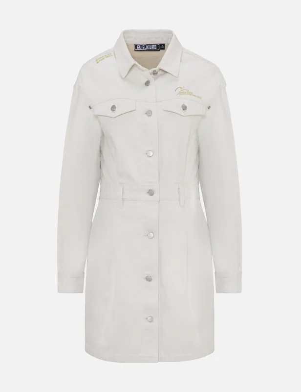 Slashed Seagull Embroidered Denim Dungaree Dress sold by Evisu