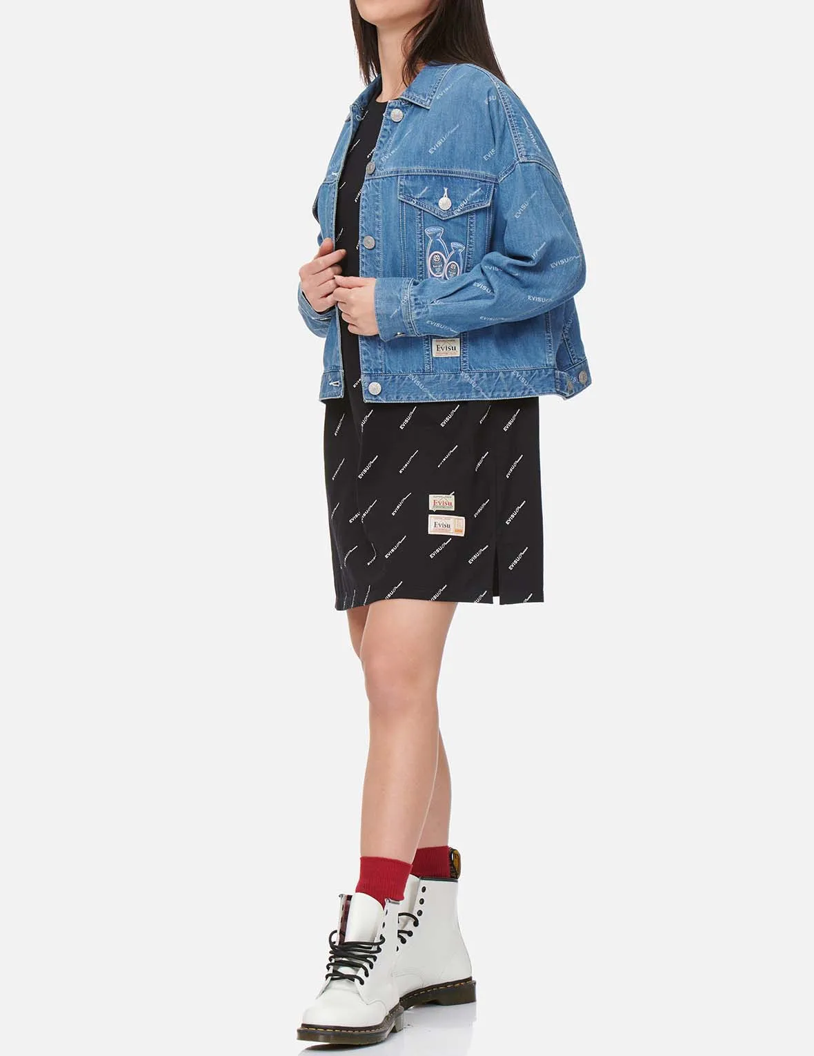 Sake Bottle Embroidered Monogram Print Denim Jacket sold by Evisu product image thumbnail 3