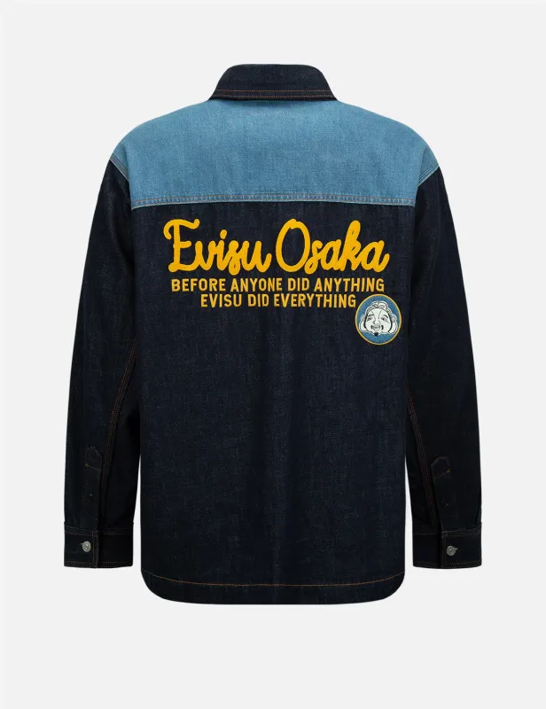 Vintage Handwritten Logo Embroidered Denim Shirt Jacket sold by Evisu