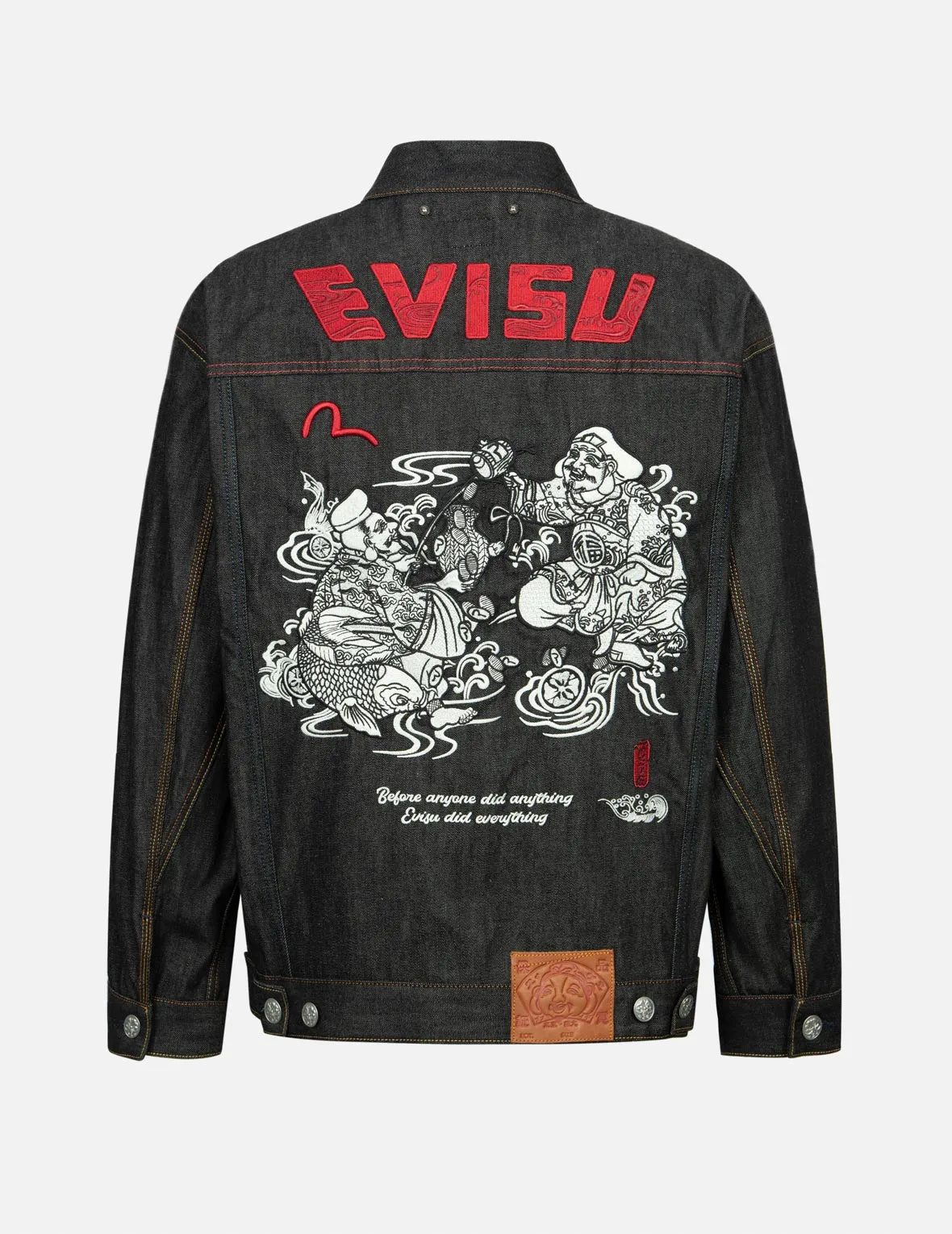 Two Gods Wealth Gathering Embroidery Loose Fit Kimono Denim Jacket sold by Evisu