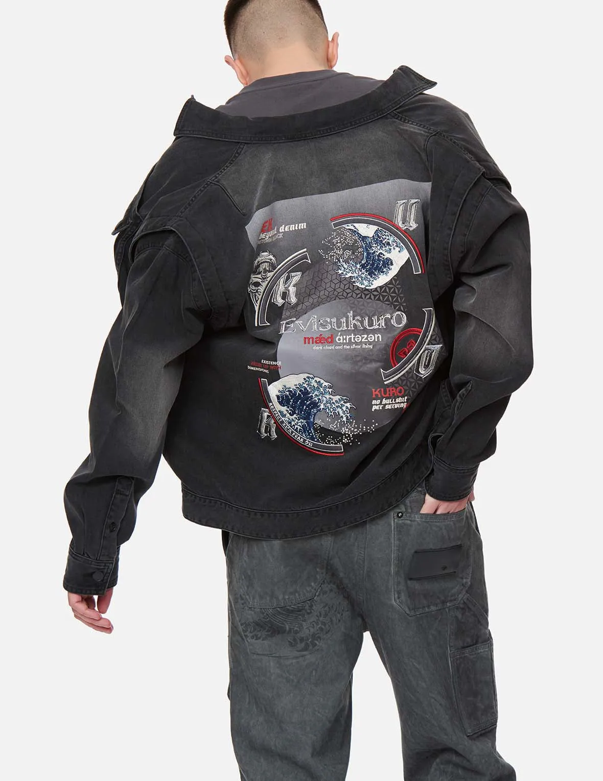 The Great Wave and Kamon Embroidery Denim Shirt Jacket sold by Evisu product image thumbnail 3