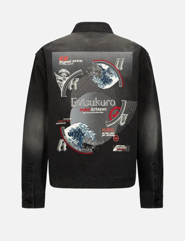 The Great Wave and Kamon Embroidery Denim Shirt Jacket sold by Evisu