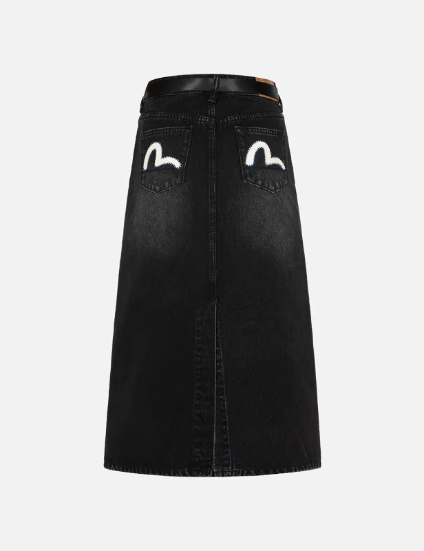 Seagull Appliqué Fashion Fit Denim Skirt sold by Evisu