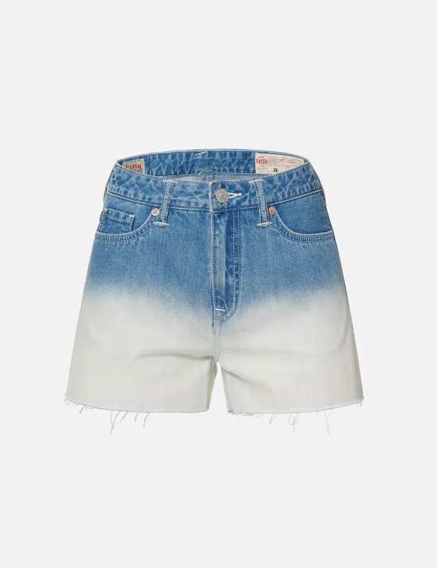 Seagull and Slogan Print Tie-dyed Denim Shorts made by Evisu