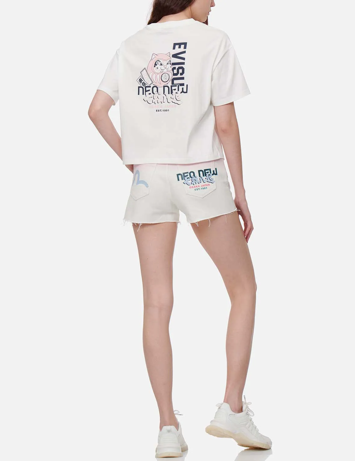 Seagull and Slogan Print Tie-dyed Denim Shorts sold by Evisu product image thumbnail 5