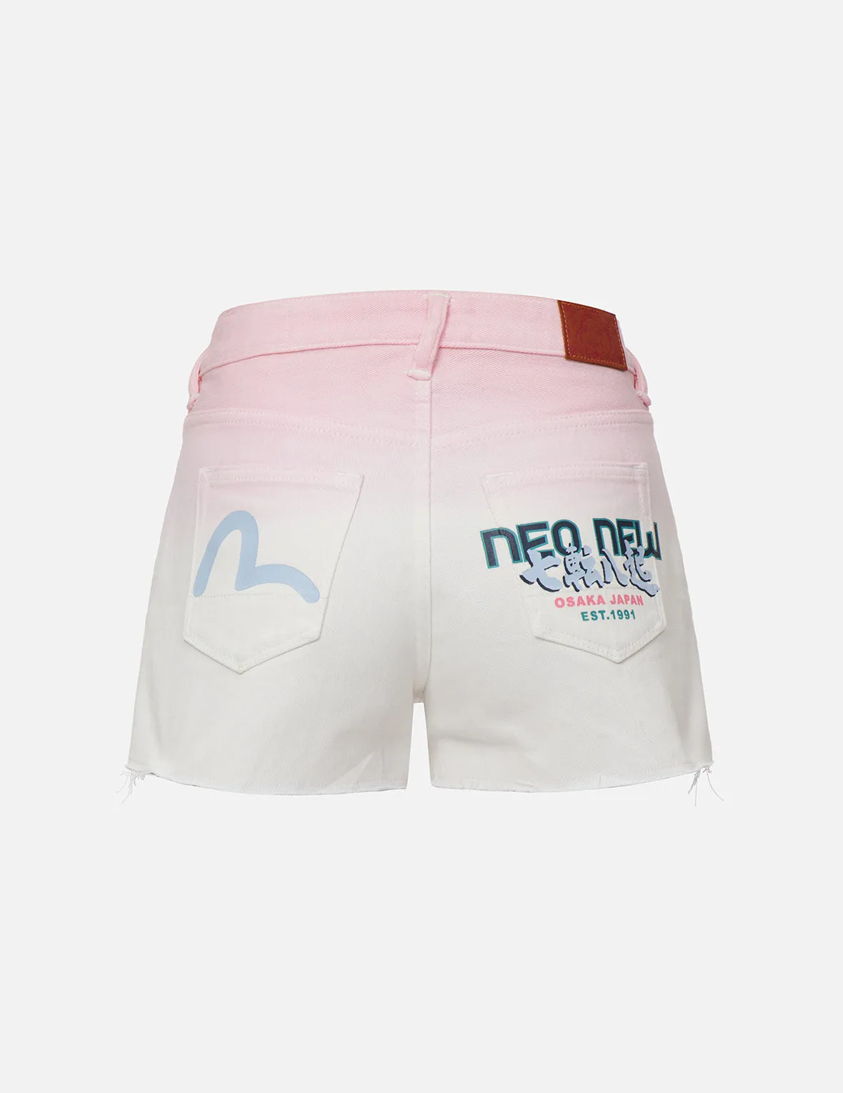 Seagull and Slogan Print Tie-dyed Denim Shorts sold by Evisu