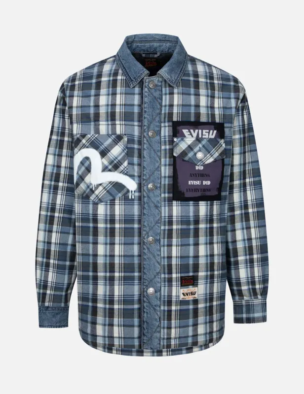 Seagull and Poster Print Loose Fit Padded Shirt Jacket sold by Evisu